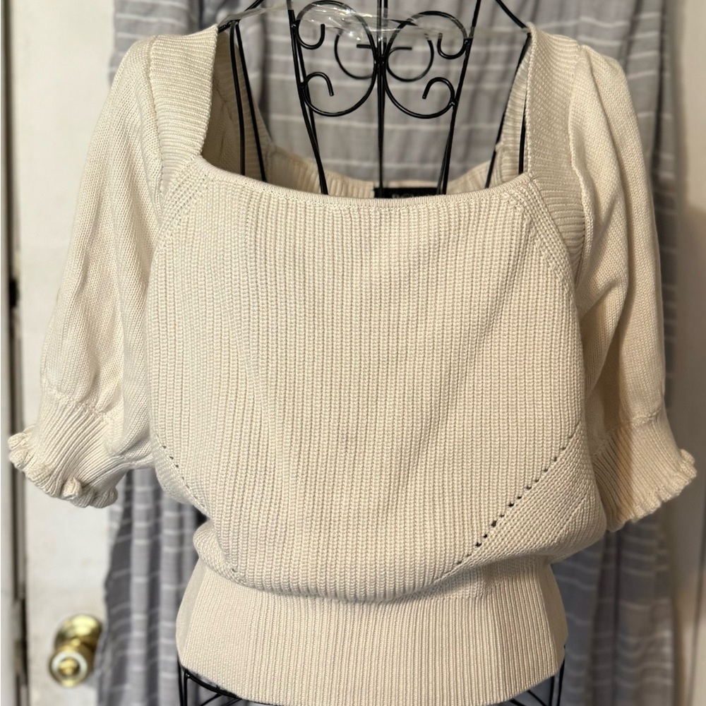 BCX Cream Off-the-Shoulder Sweater with Puff Sleeves